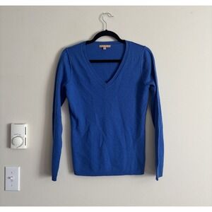 Kier + J Cashmere Sweater Bright true Blue Womens Small V Neck Preppy Chic